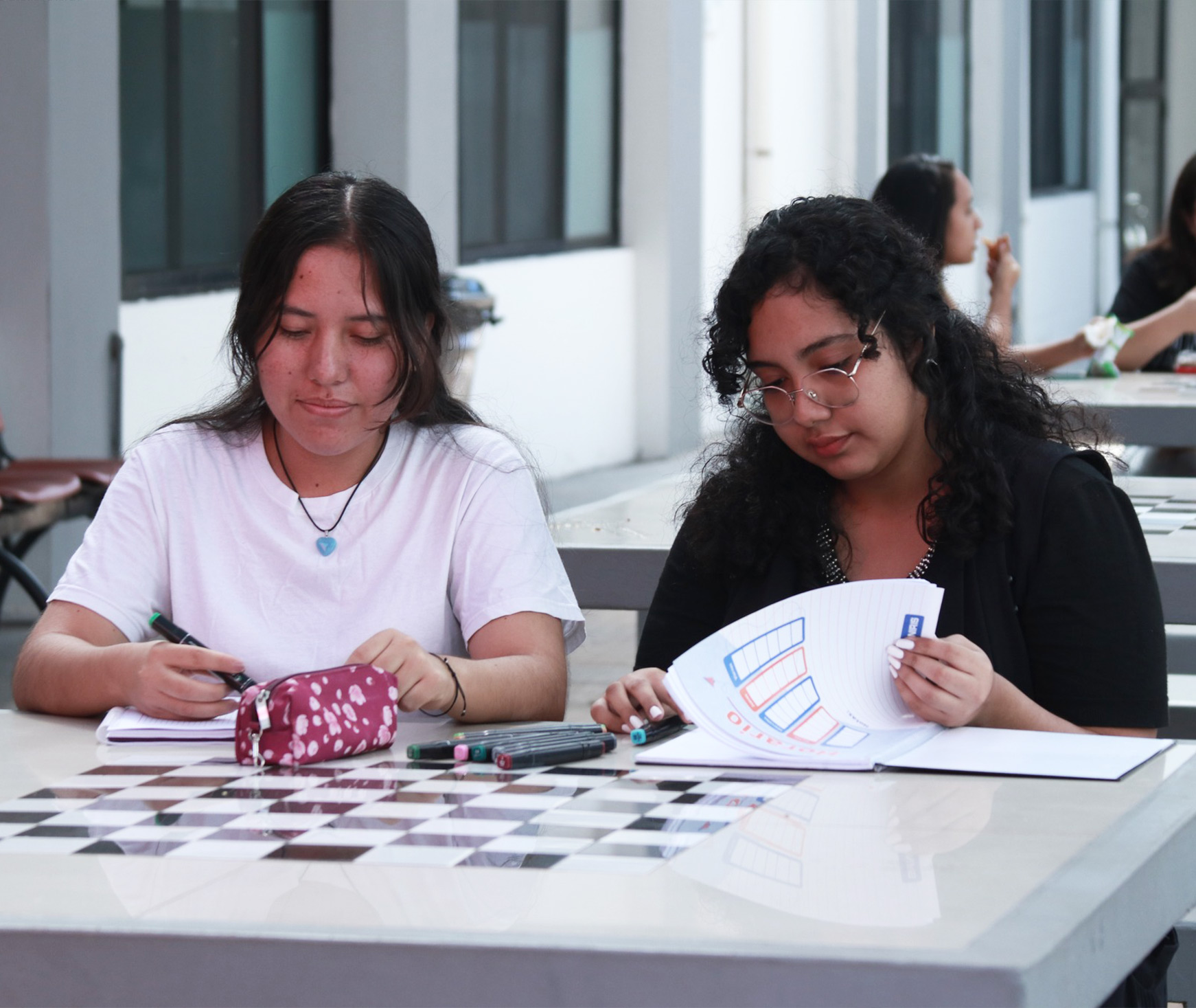 Estudiantes realizando actividades curriculares